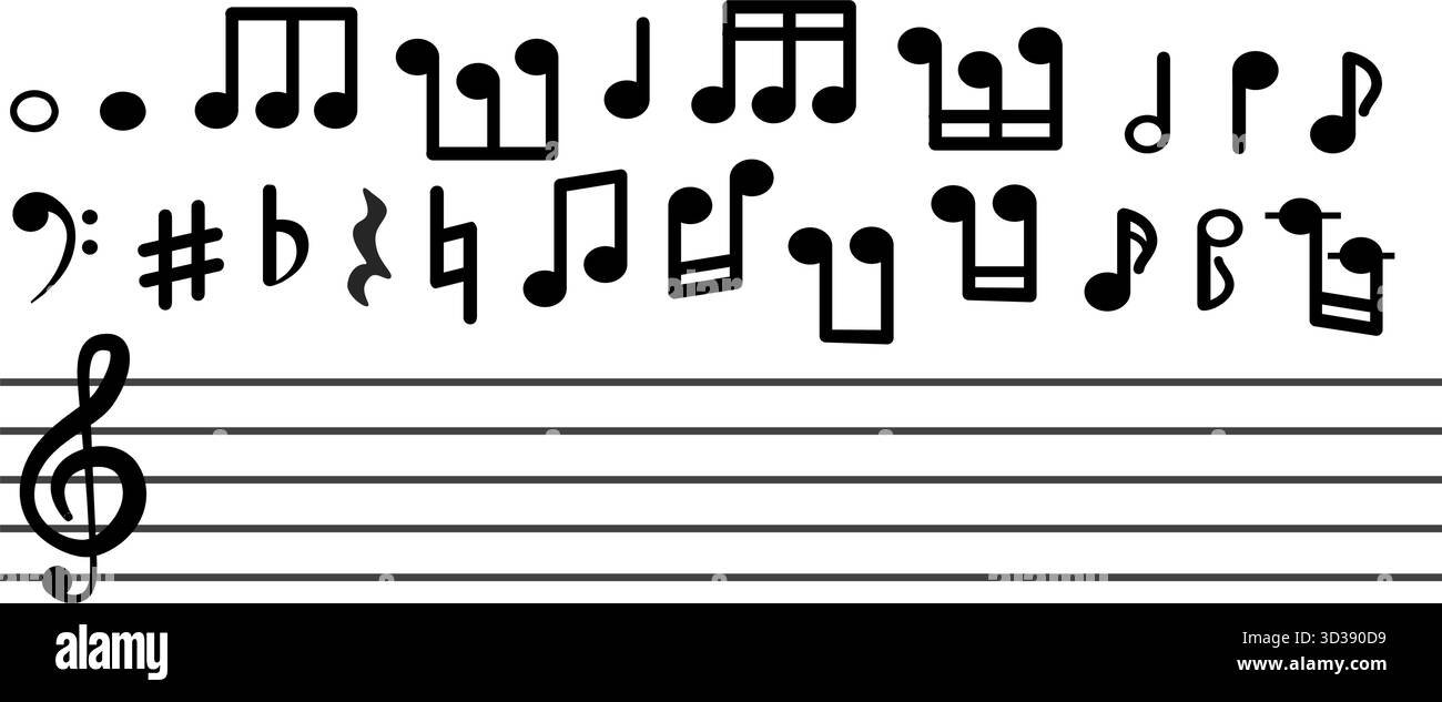 Notes musicales sur une ligne musicale avec une clef d'aigus. Mélodie vectorielle abstraite. Illustration de Vecteur