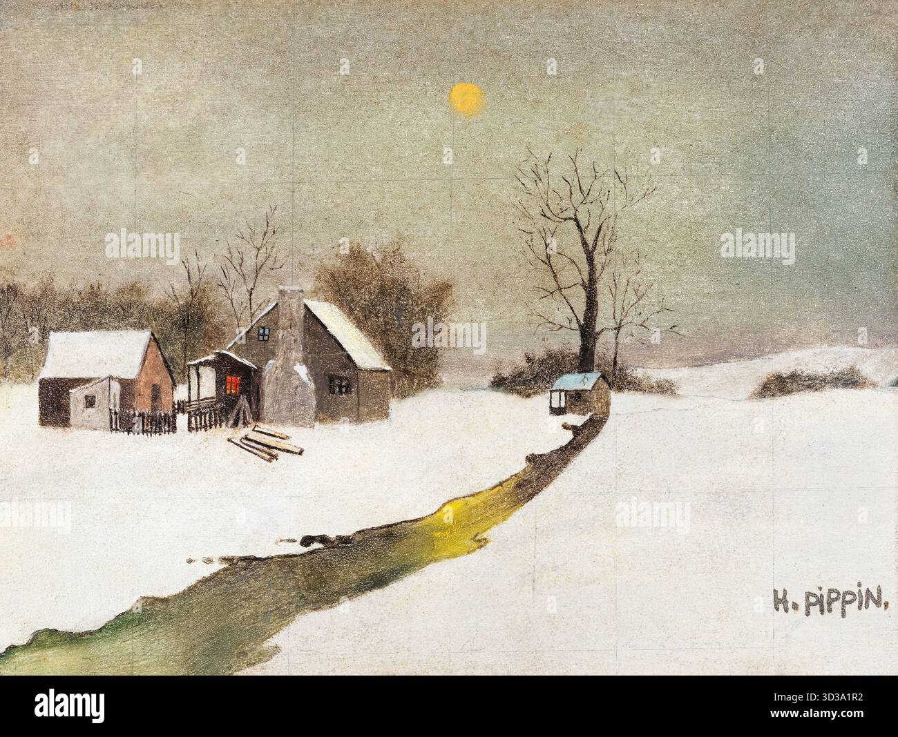 Horace Pippin, paysage d'hiver, peinture à l'huile sur toile, 1940 Collection privée Banque D'Images