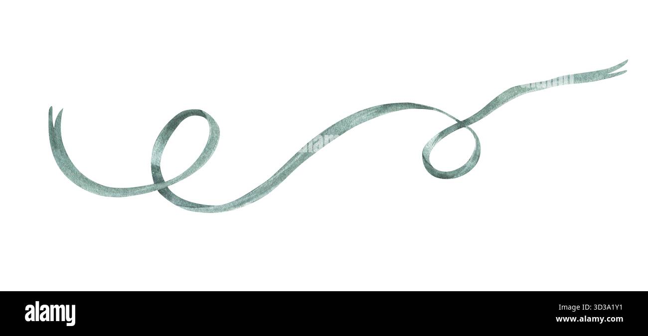 Ruban ondulé décoratif aquarelle de couleur vert bleu pastel sur fond isolé. Illustration de ruban romantique coquette. Accessoire textile Banque D'Images