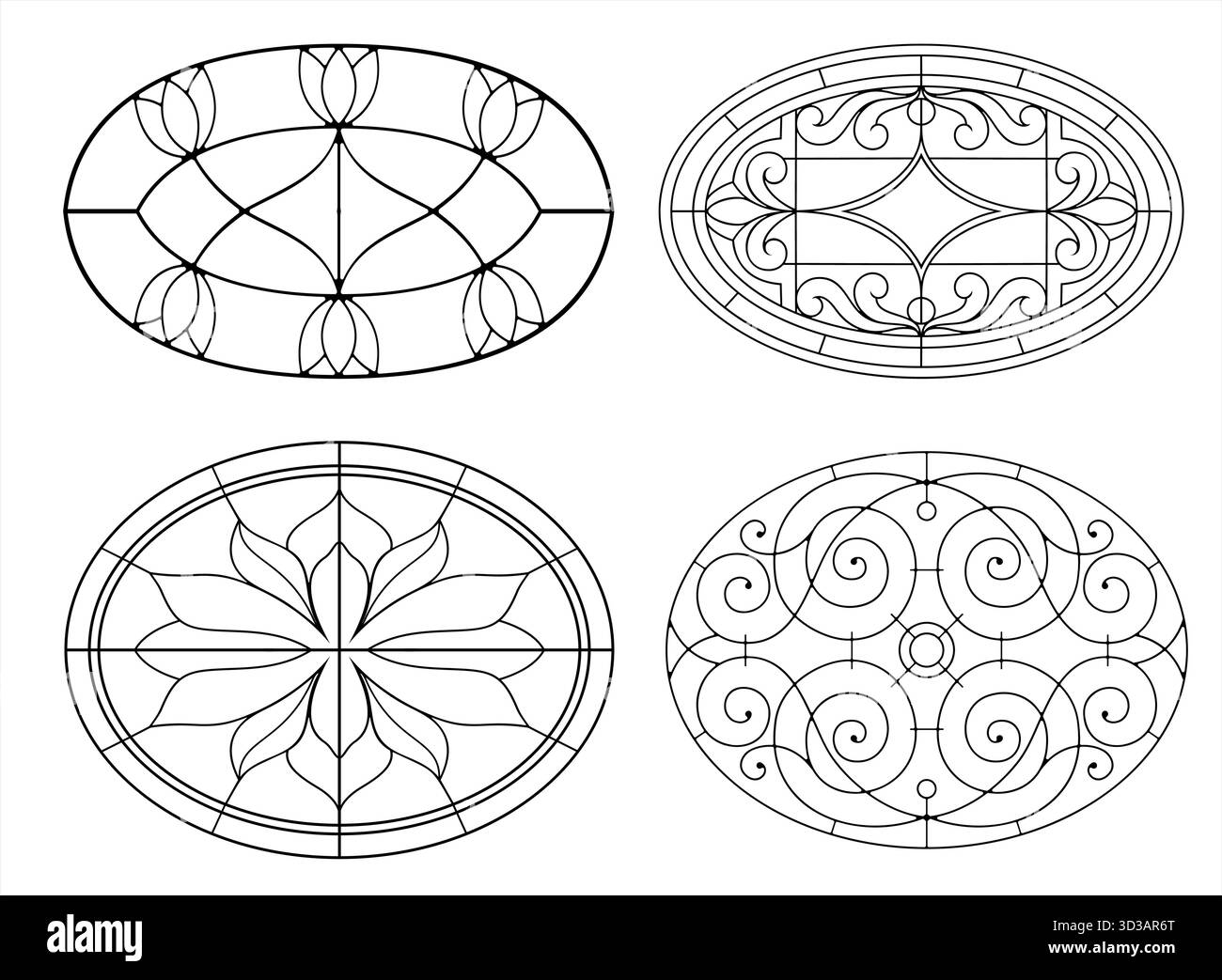 Ensemble de motifs de vitraux ovales classiques Illustration de Vecteur