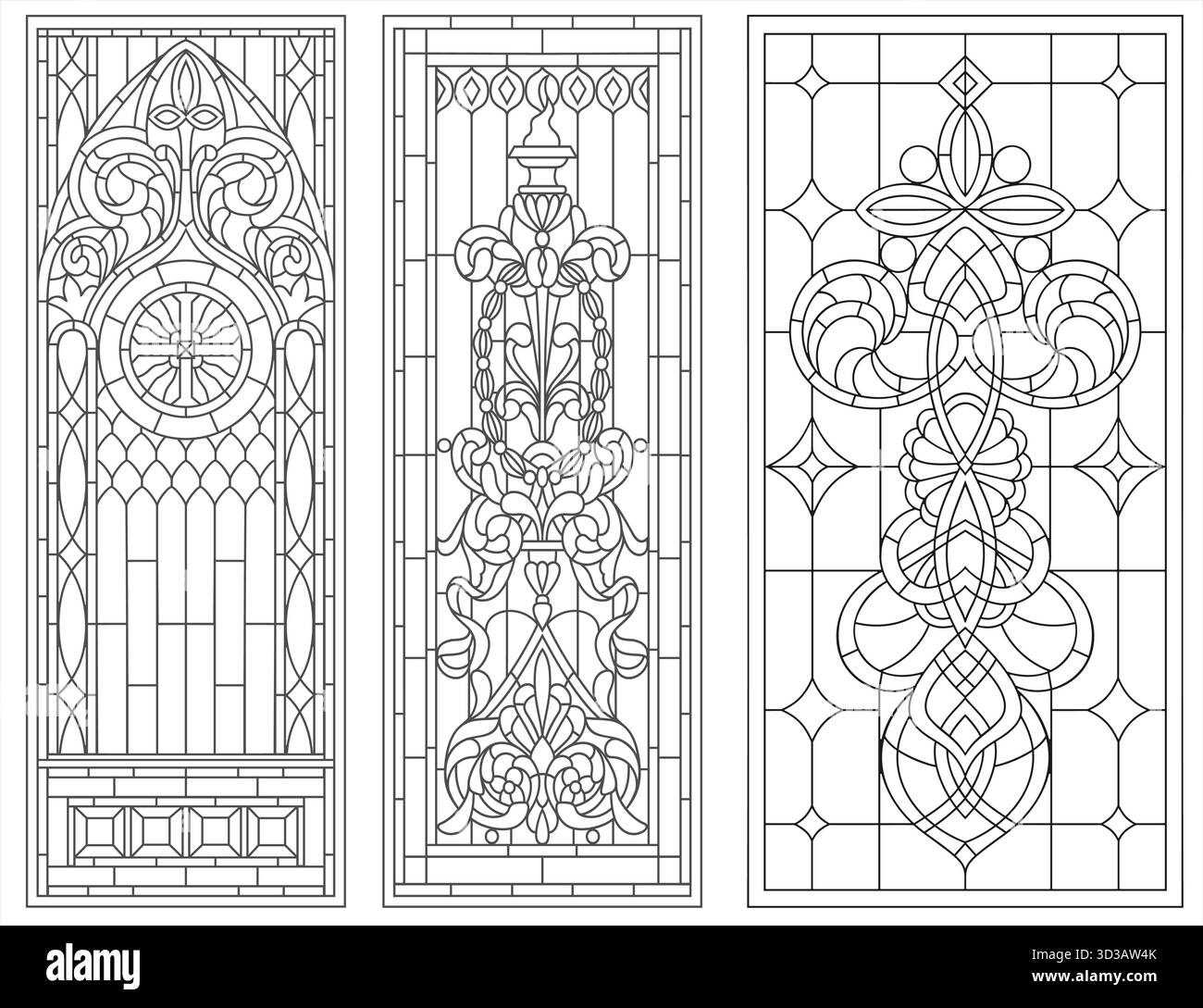 Ensemble de motifs de vitraux gothiques Illustration de Vecteur