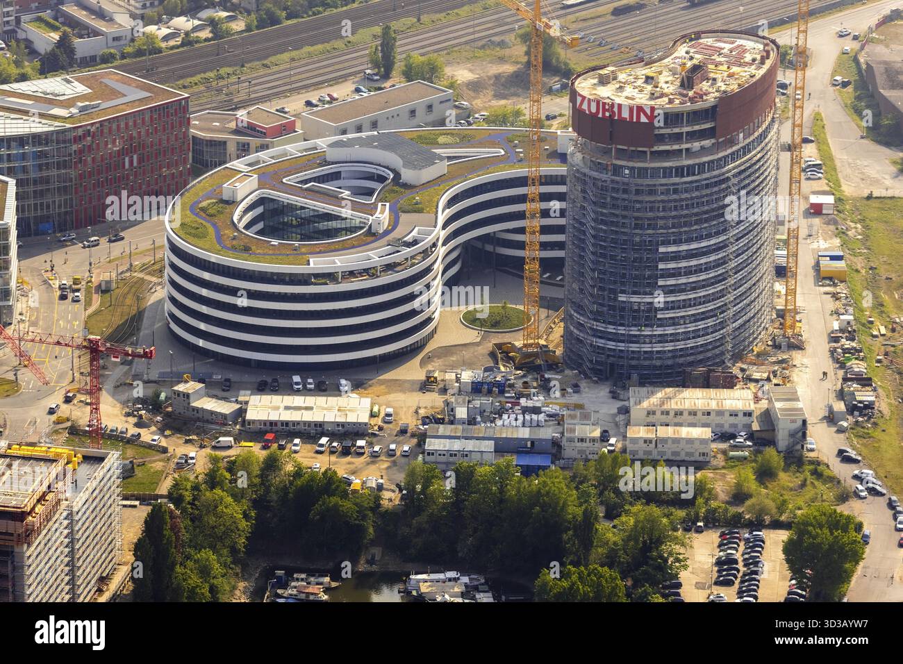 Vue aérienne du chantier du siège de trivago aux portes du port média de Duesseldorf à Duesseldorf dans le quartier III de la RH Banque D'Images