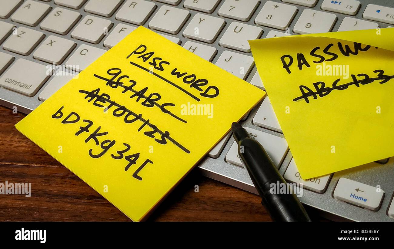 Frustration liée au mot de passe : identifiants sécurisés mais oubliés avec plusieurs tentatives barrées sur le Sticky Note Banque D'Images