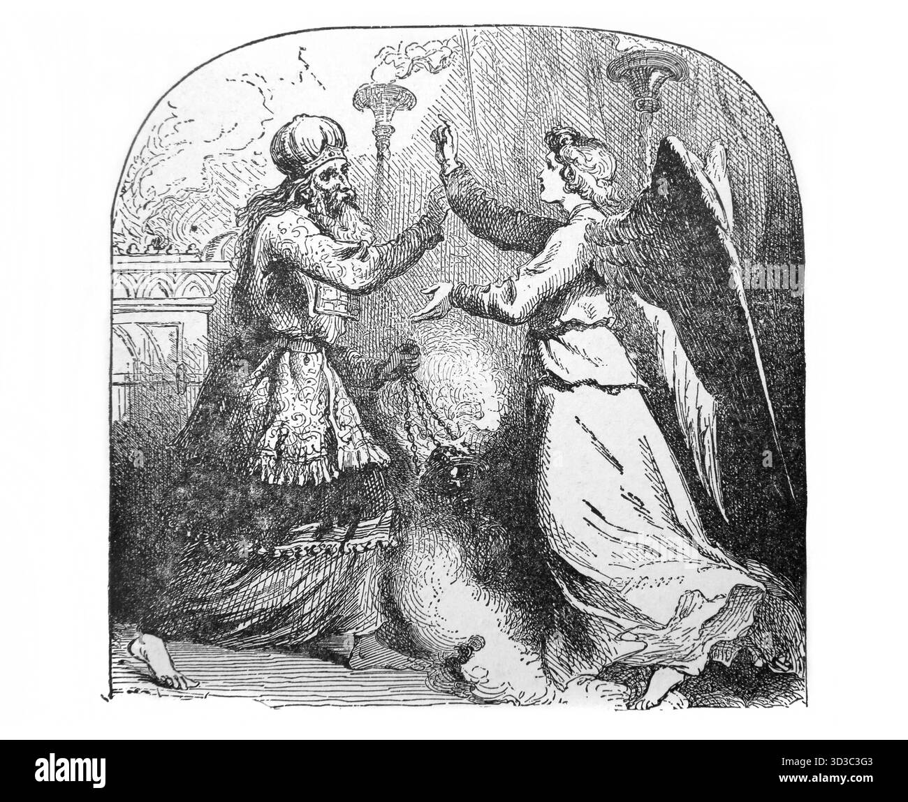 Illustration de l'ange Gabriel apparaissant à Zacharie comme il est à l'autel de l'encens dans le Temple de Jérusalem (Luc) de l'édition 1890 du B. Banque D'Images