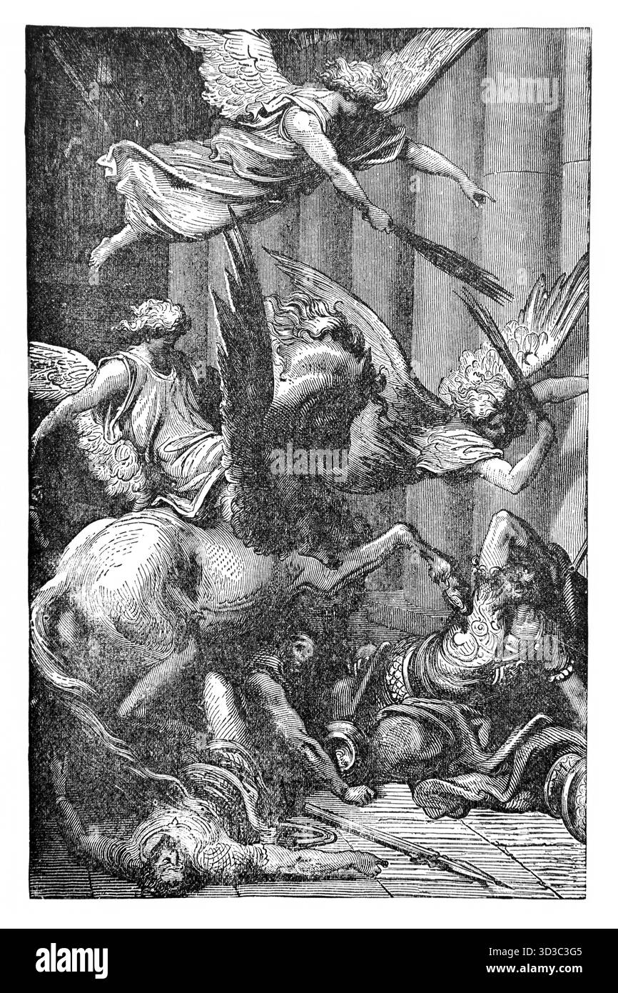 Illustration de Héliodore abattu (II Maccabées 3 :25-27) par Gustave Dore - Hélidore a reçu l'ordre de saisir le trésor dans le Temple de Jérusalem A. Banque D'Images