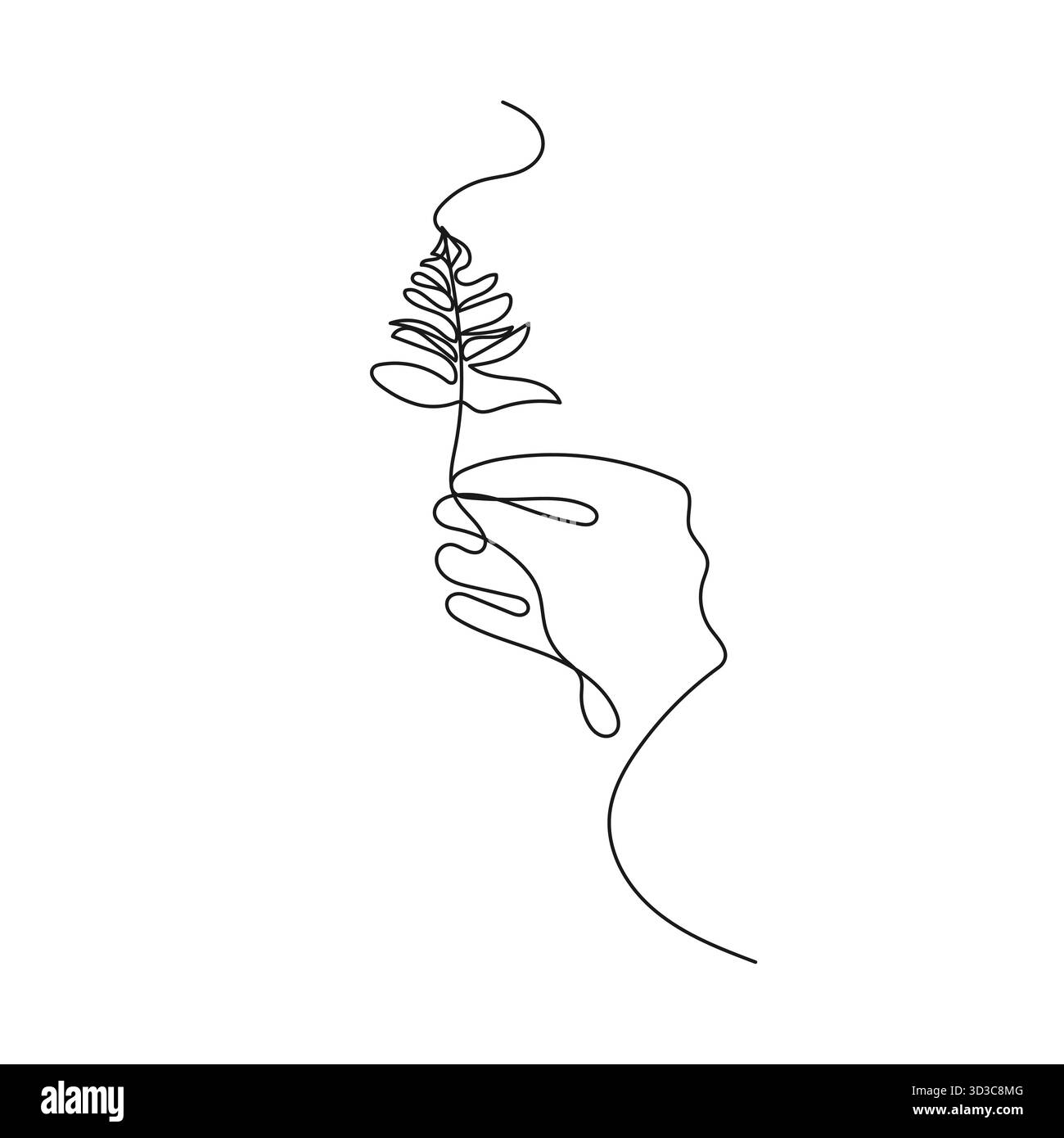 Main tenant une feuille. Illustration vectorielle botanique et naturelle en ligne continue symbolisant la nature, la croissance, l'éco-vie, la pleine conscience, la durabilité. Illustration de Vecteur