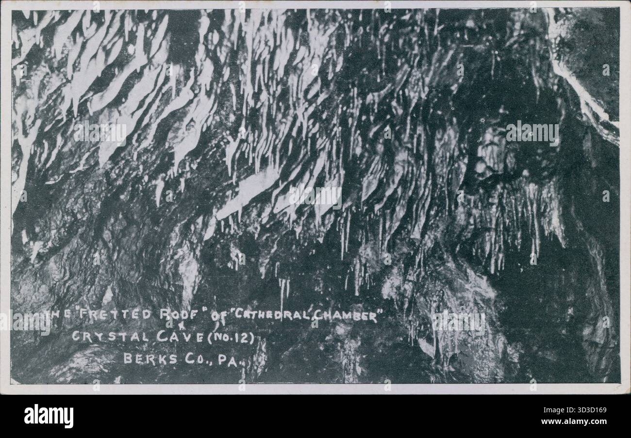 Carte postale de 'The Fretted Roof' de la chambre de la cathédrale à Crystal Cave, Comté de Berks, Pennsylvanie, États-Unis, 1920. Banque D'Images