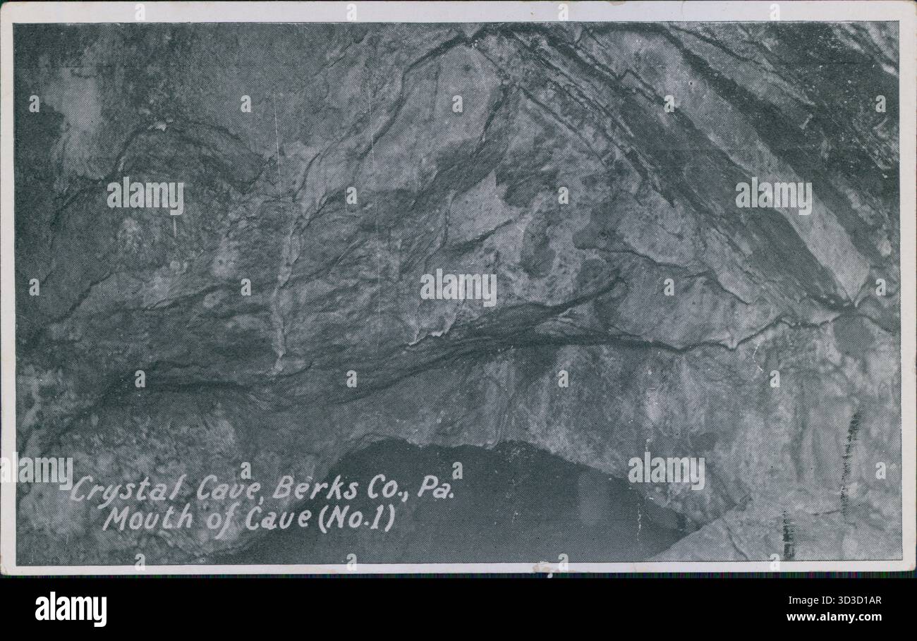 Carte postale représentant l'embouchure de Crystal Cave, comté de Berks, Pennsylvanie, États-Unis, 1930. Banque D'Images