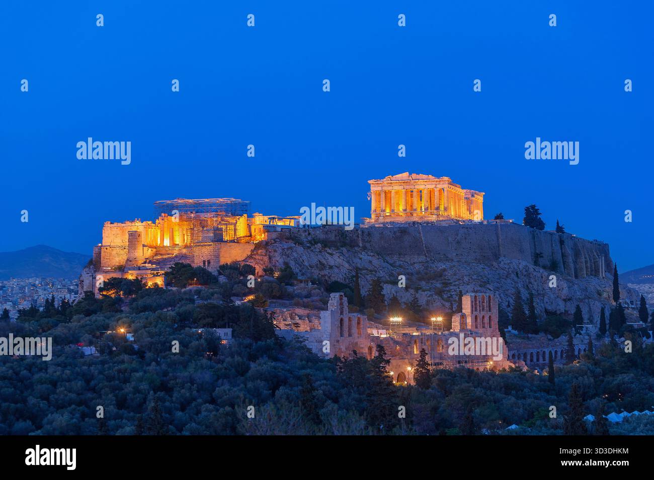 Vue de nuit sur l'Acropole, Athènes, Grèce, Europe Banque D'Images