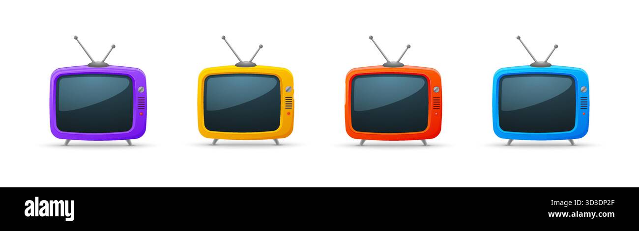 Icône rétro tv vieil écran. Vintage rétro antenne chaîne de télévision isolé ensemble d'icônes Illustration de Vecteur