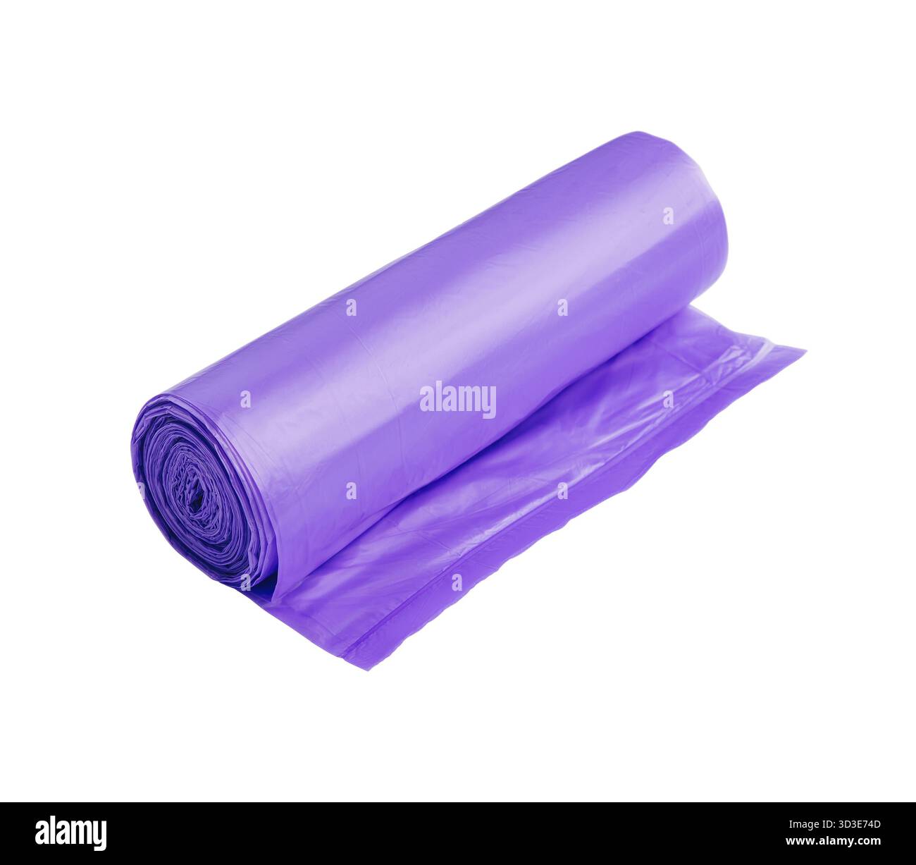 Nourriture, rouleau violet de sacs à ordures isolés sur blanc Banque D'Images