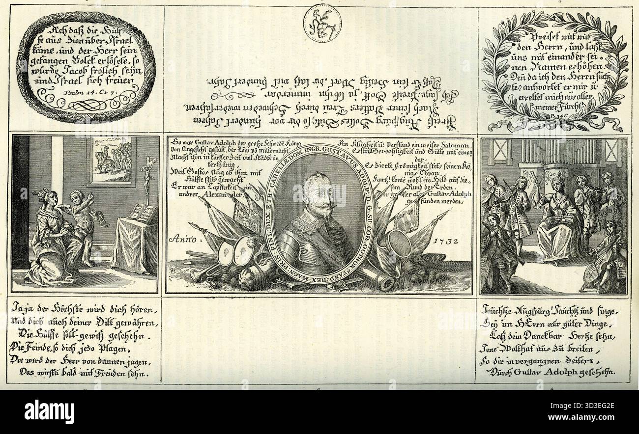Gravure de Gustave Adolphe (1594 – 1632), également connu en anglais sous le nom de Gustave II Adolphe ou Gustave II Adolphe, roi de Suède de 1611 à 1632. Il est considéré comme le père de la guerre moderne et est crédité de la montée de la Suède en tant que grande puissance européenne Banque D'Images
