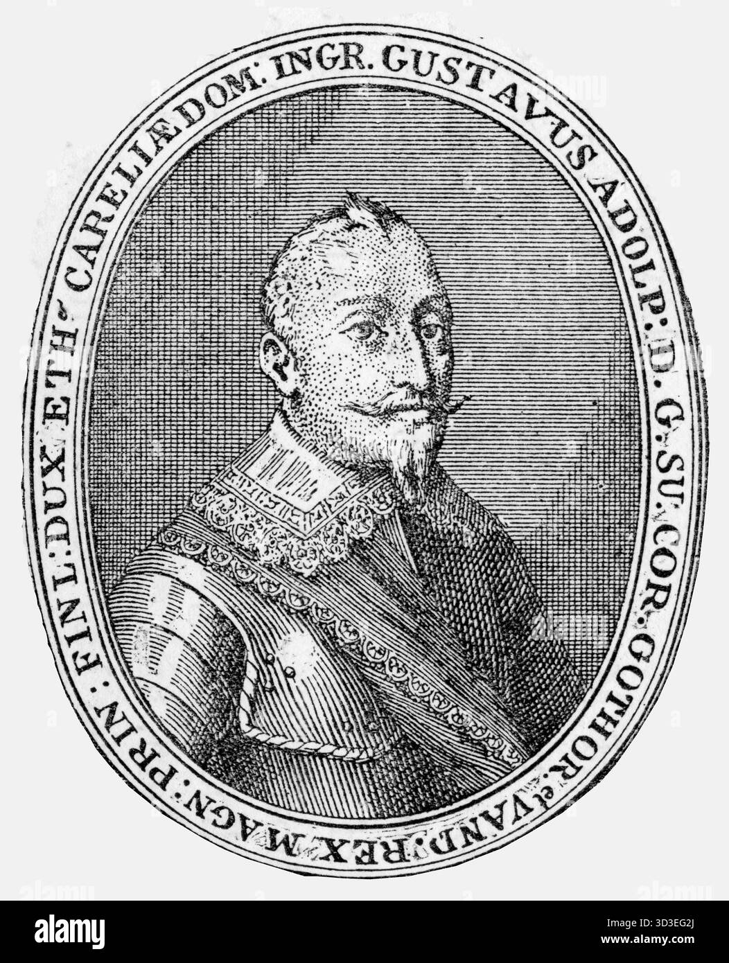 Gravure de Gustave Adolphe (1594 – 1632), également connu en anglais sous le nom de Gustave II Adolphe ou Gustave II Adolphe, roi de Suède de 1611 à 1632. Il est considéré comme le père de la guerre moderne et est crédité de la montée de la Suède en tant que grande puissance européenne Banque D'Images