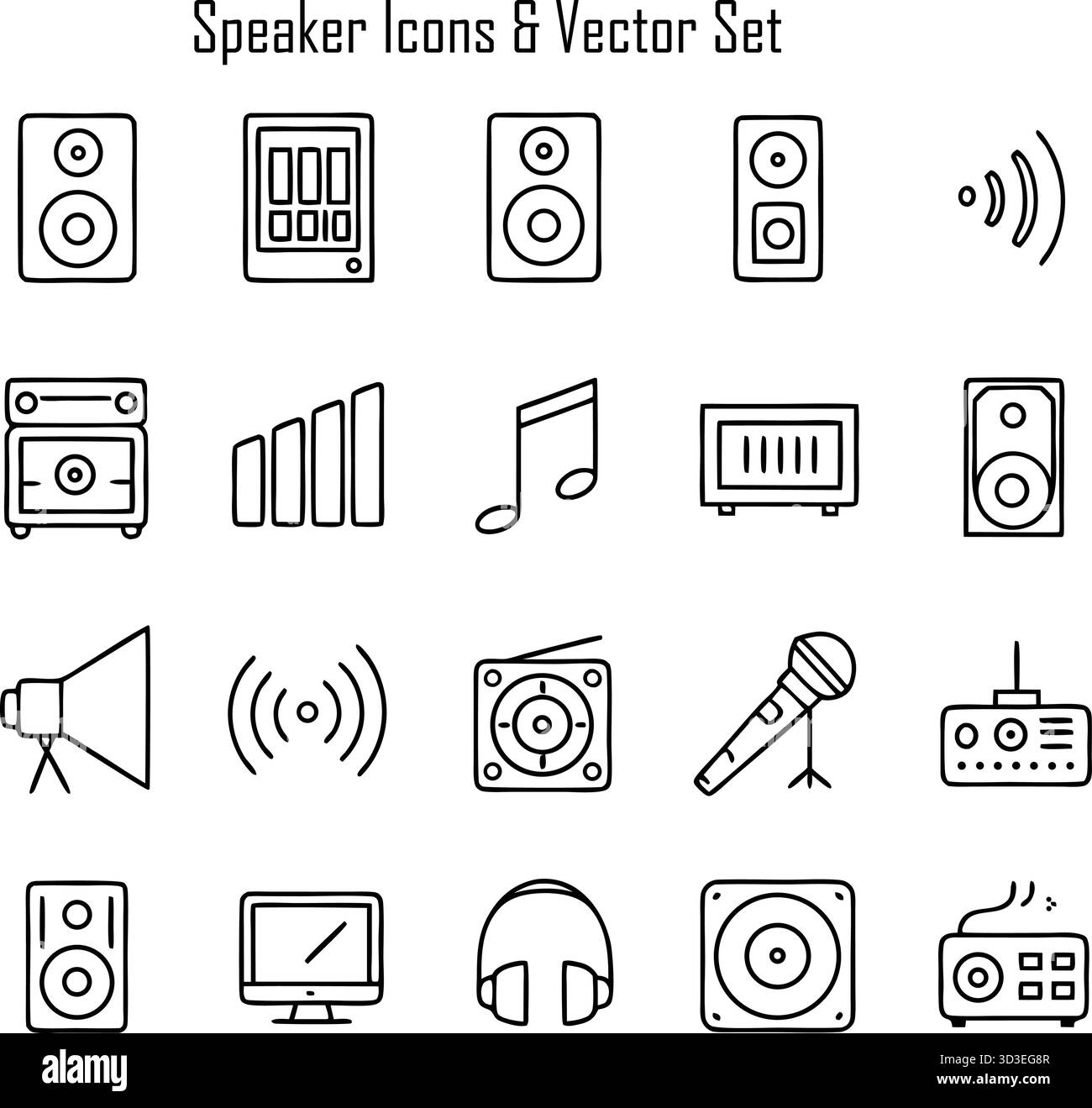 Illustration des icônes des haut-parleurs pour la conception de technologies audio, musicales et sonores Illustration de Vecteur
