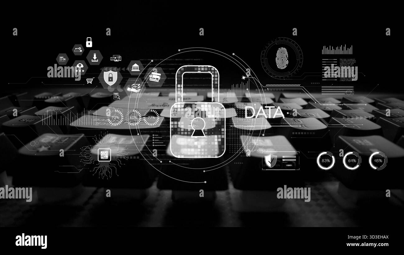 Protection et stratégies de cybersécurité contre les cybermenaces, le piratage de systèmes, les violations numériques, les attaques réseau et la protection des données Banque D'Images