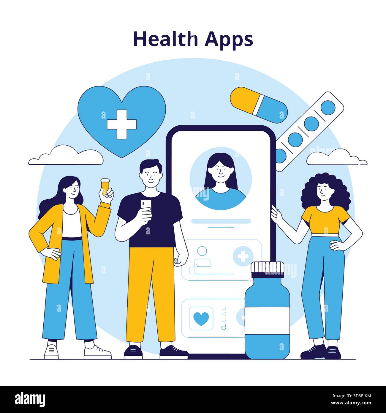 Health Apps illustration des personnes et de la technologie pour les solutions de soins de santé Illustration de Vecteur