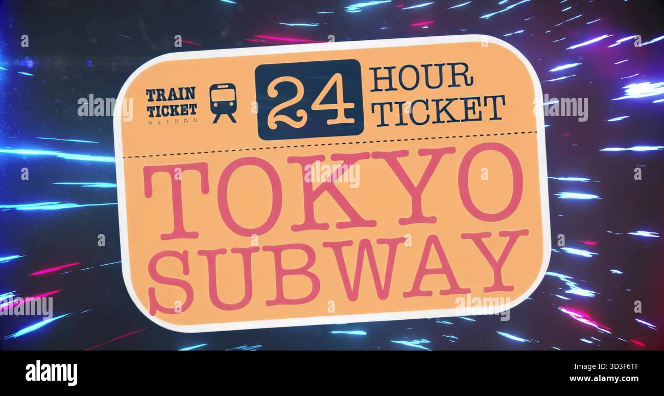 Graphique de billet de 24 heures pour le métro flottant de Tokyo sur fond sombre, avec des stries de néon et une icône du train Banque D'Images