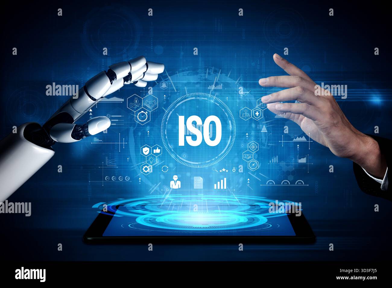 Utilisation de systèmes d'IA pour la certification ISO et la gestion de la qualité internationale. L'invention concerne un système d'IA permettant d'assurer la qualité et la conformité des processus commerciaux. Motif Banque D'Images