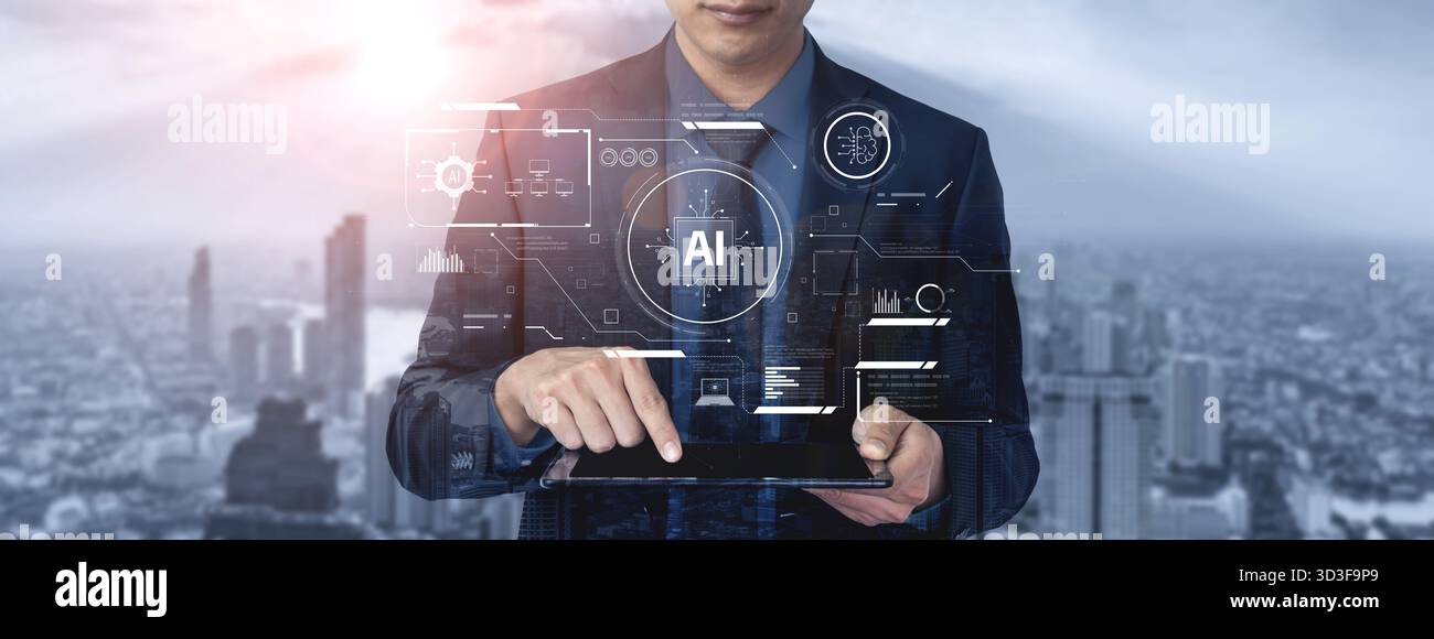 Interface IA montrant comment l'intelligence artificielle alimente les systèmes. IA L'intelligence artificielle transforme les données, permet l'automatisation et l'IA artificielle Banque D'Images