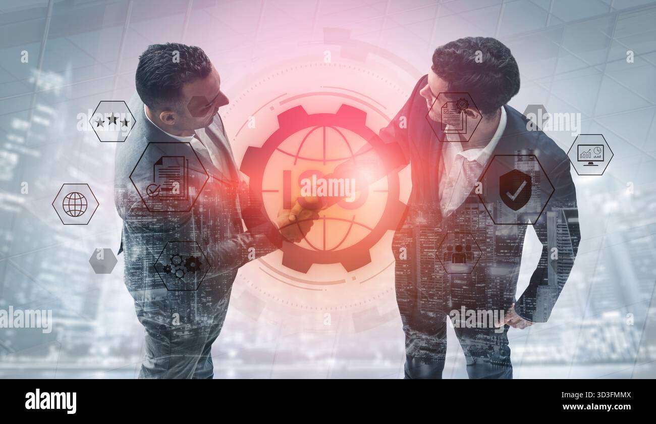 Concept de certification ISO pour la gestion de la qualité des entreprises. Cette norme internationale garantit la conformité, le contrôle des processus et l'assurance pour Banque D'Images