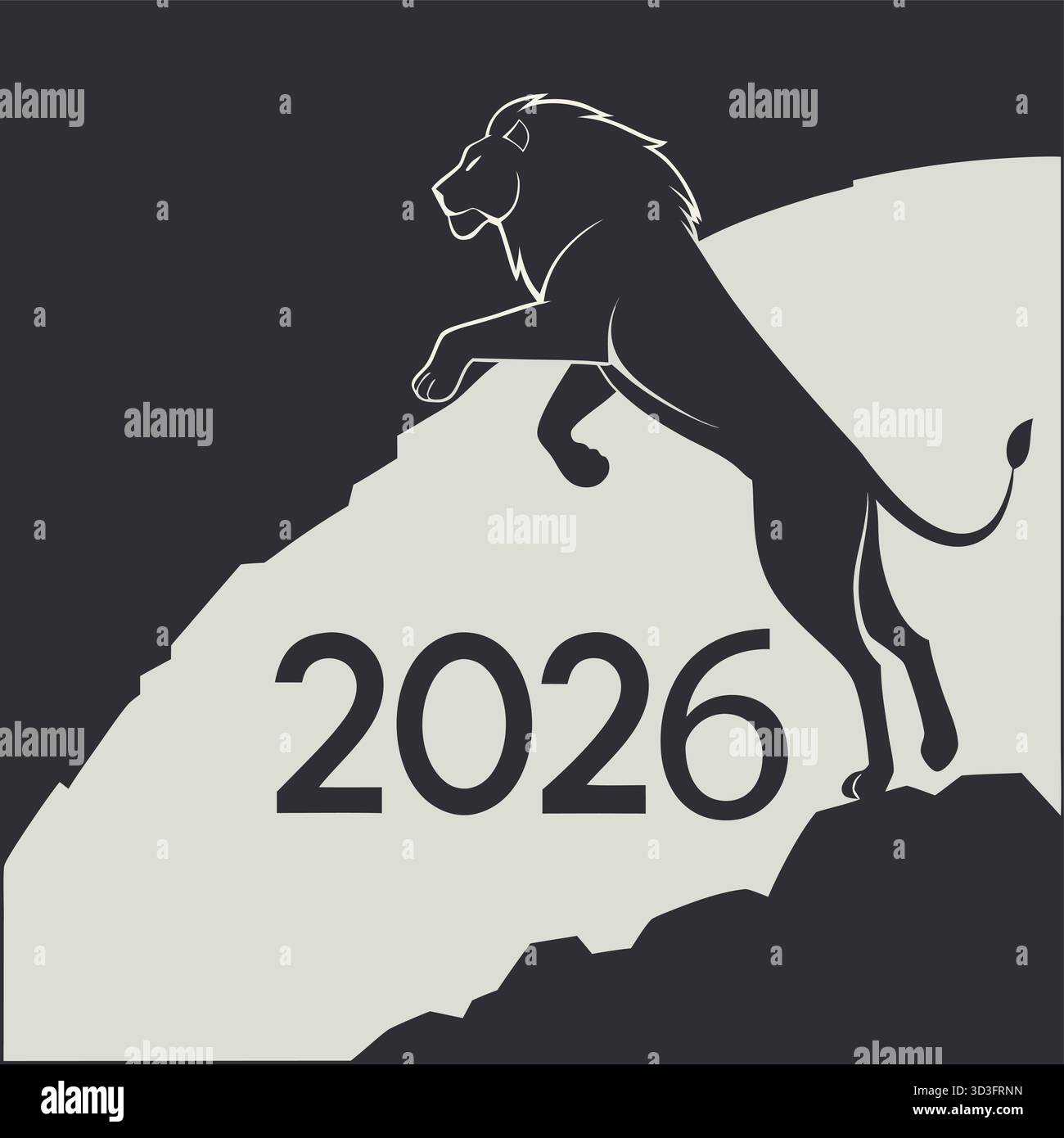 Majestic Lion monte vers l'an 2026 avec courage et puissance Illustration de Vecteur