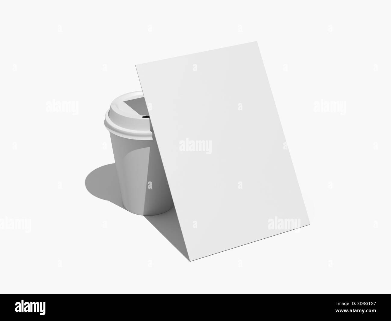 Maquette de carte de menu de café inclinée à côté d'un gobelet en papier noir à emporter Banque D'Images