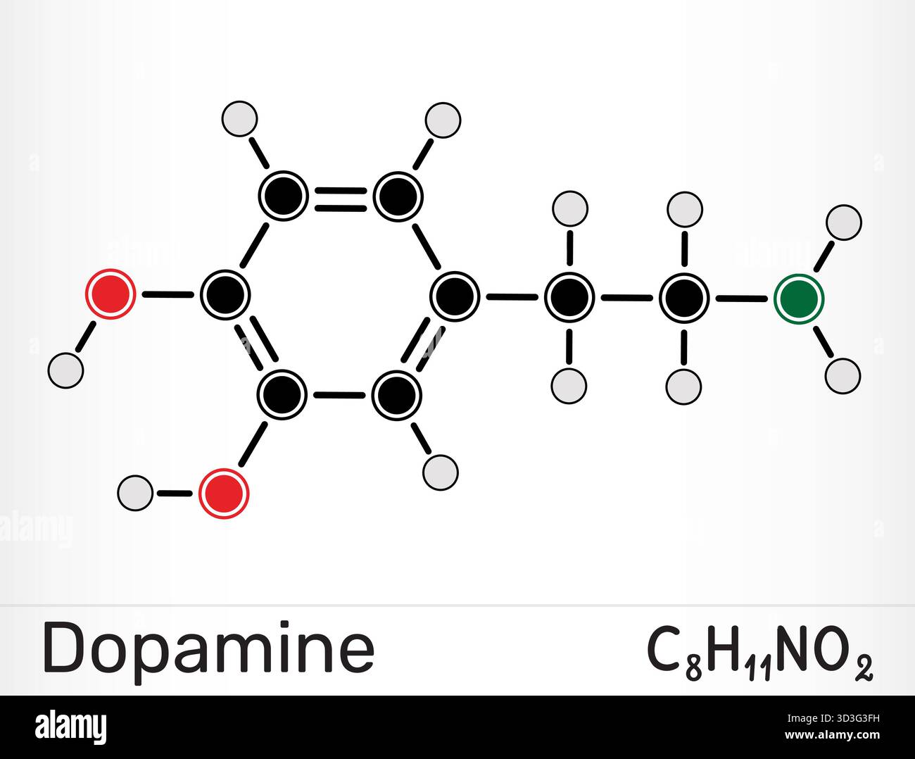 Molécule de dopamine. Neurotransmetteur catécholamine et produit chimique de récompense cérébrale. Illustration vectorielle Illustration de Vecteur
