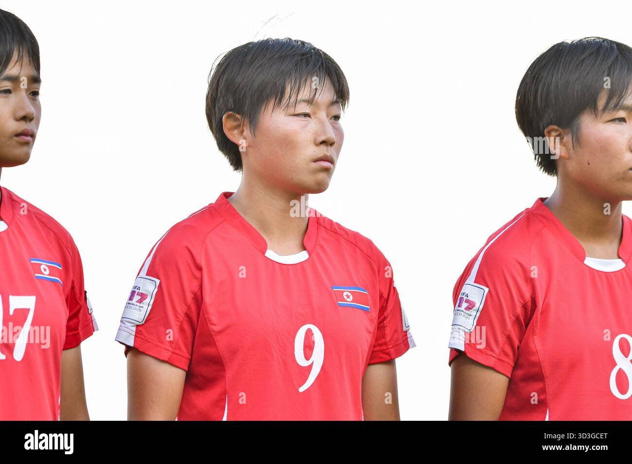 Maroc, Maroc. 05 novembre 2025. #9 Ri R. Kyong Im (milieu de terrain) de la DPR de Corée U-17 lors de la demi-finale de la Coupe du monde féminine U-17 de la FIFA, Maroc 2025 entre le Brésil et la DPR de Corée à Rabat, Maroc, le 5 novembre 2025, au stade olympique crédit : Agence photo indépendante/Alamy Live News Banque D'Images