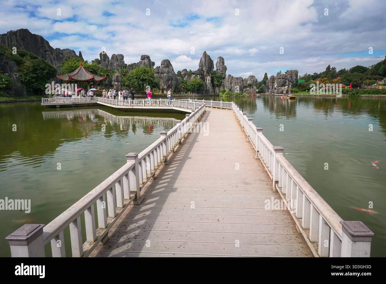 Kunming, Chine - 10 octobre 2025 : vue panoramique à l'intérieur du parc national Stone Forest à Shilin, Kunming, province du Yunnan, Chine. Banque D'Images