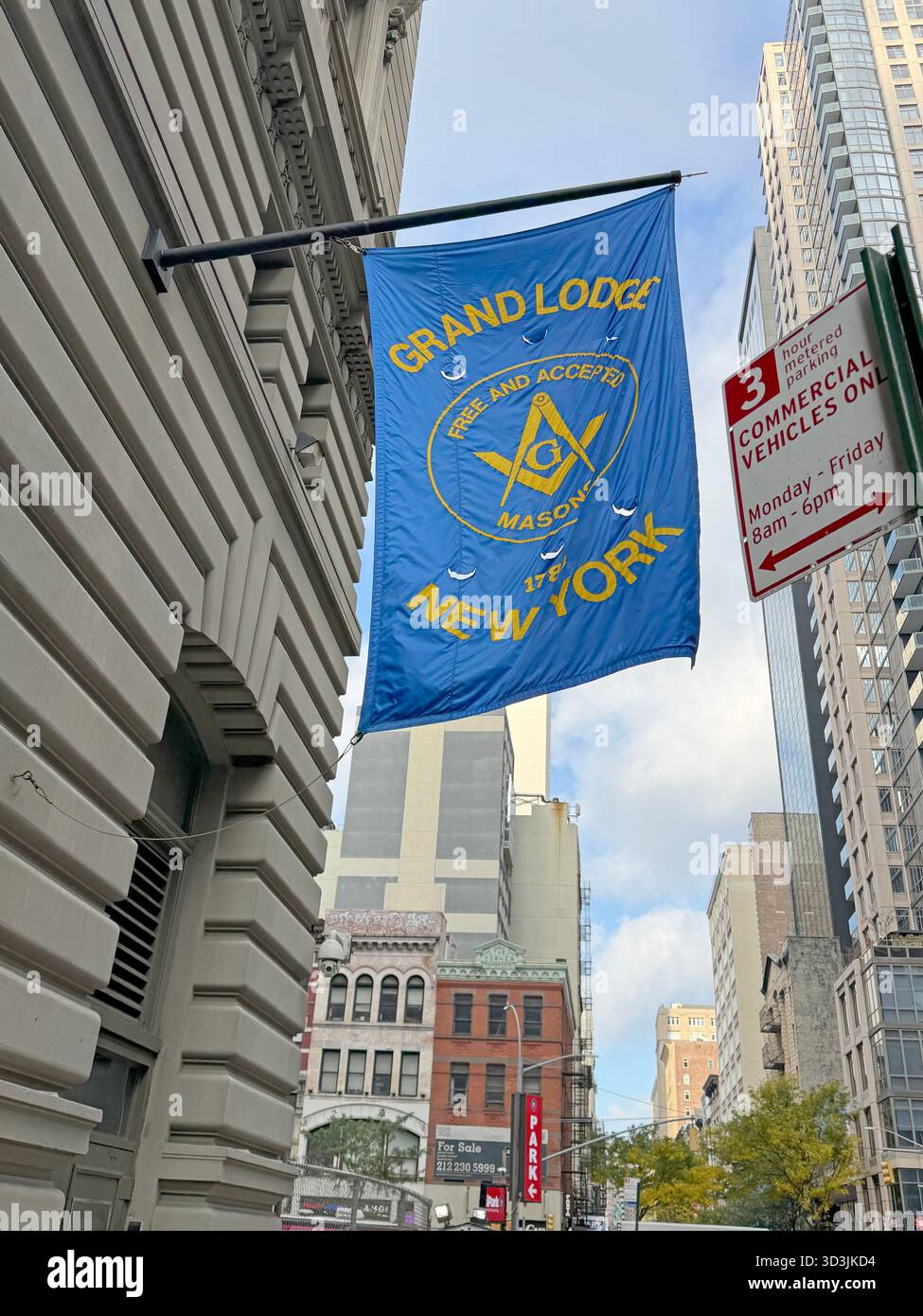 La bannière de la Grande Loge des maçons libres et acceptés de l'État de New York. Banque D'Images