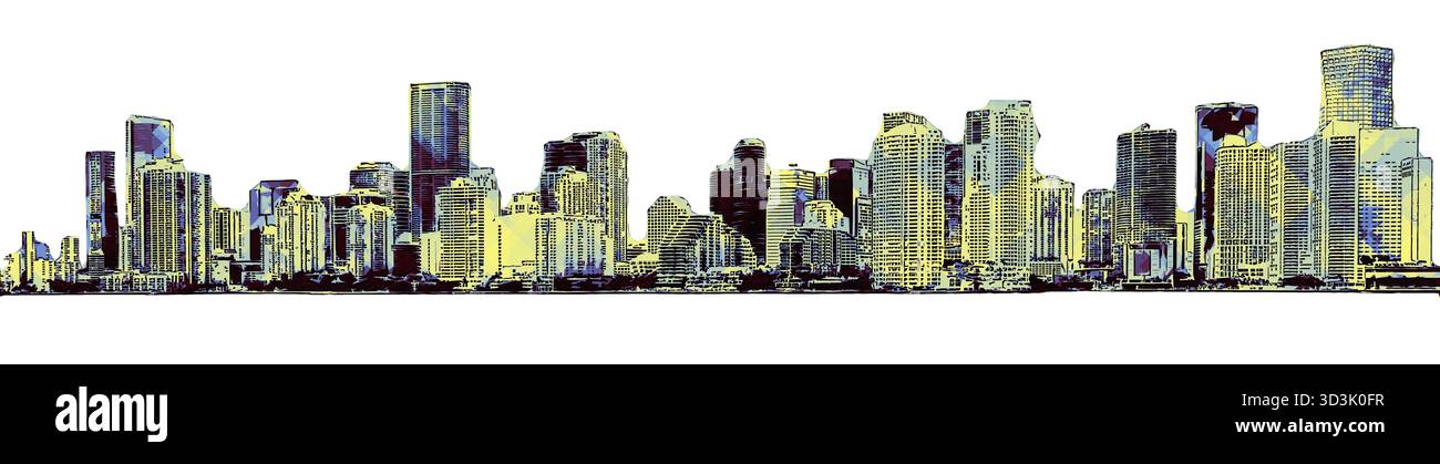 Illustration pop art de Miami Downtown skyline sur fond blanc Banque D'Images