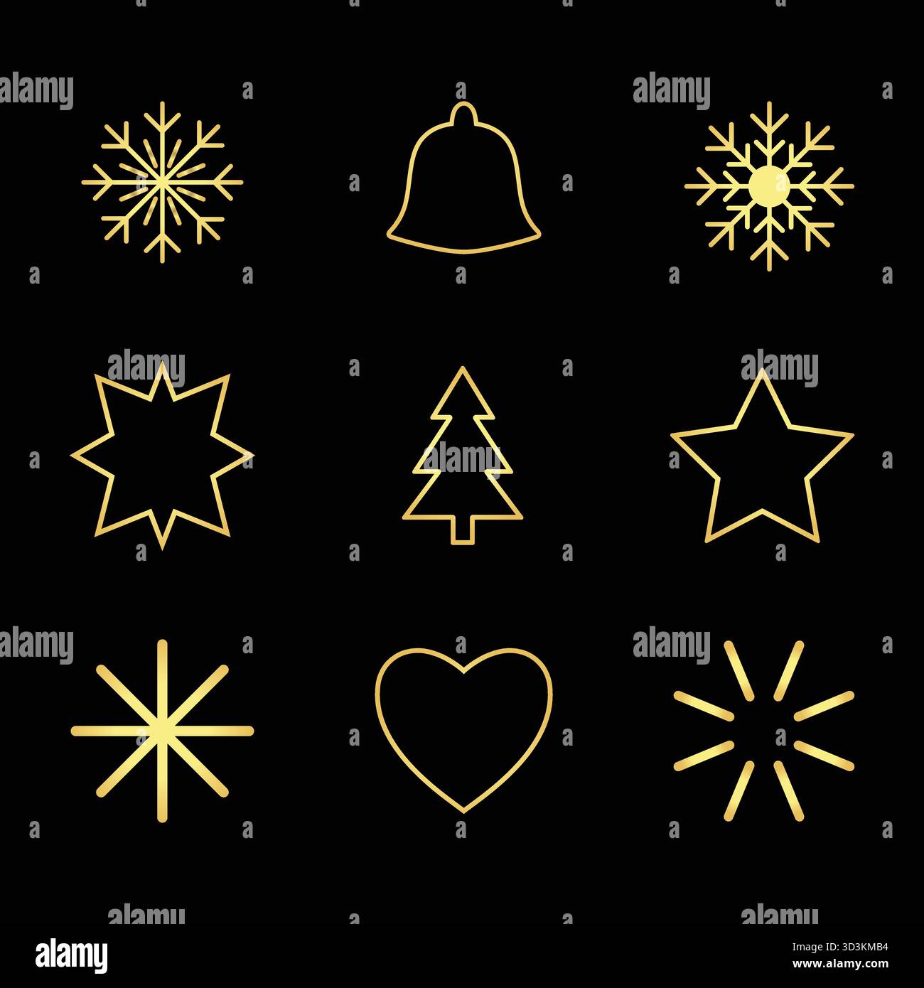 Grille d'icônes de vacances Golden Glyphes Illustration de Vecteur