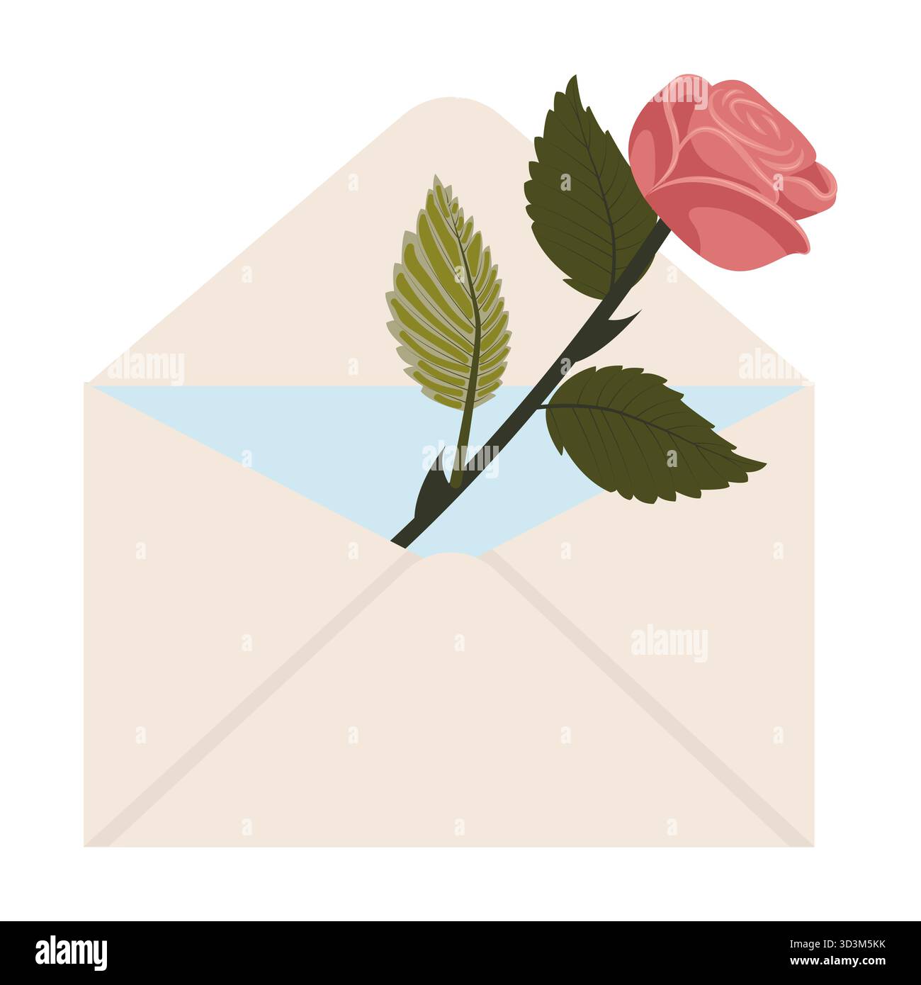 Rose poussiéreuse. Une fleur unique dans une enveloppe postale. Illustration vectorielle sur un fond blanc. Illustration de Vecteur
