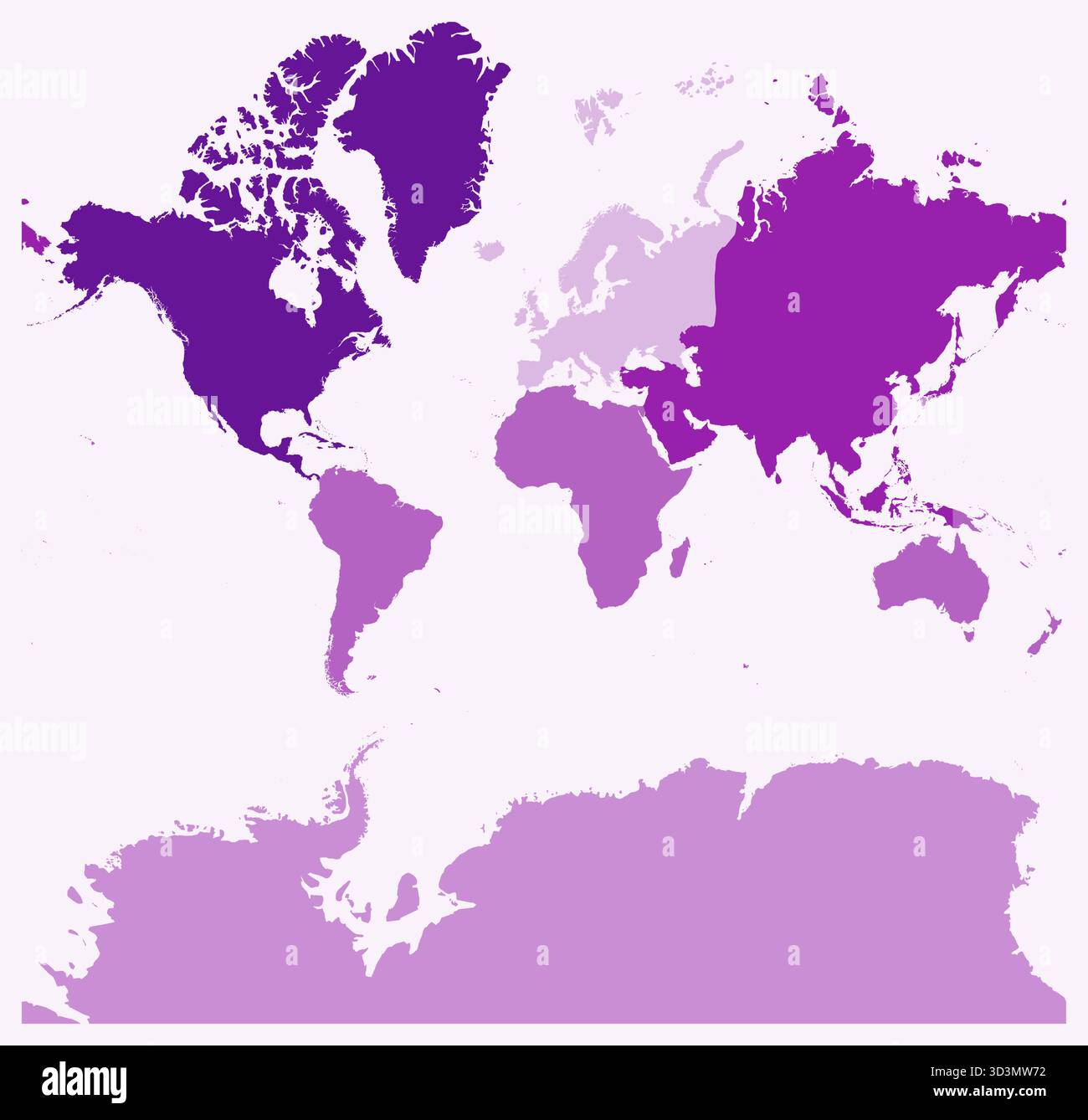 Carte du monde avec des continents. Juste une carte de frontière simple avec la division du continent. Palette de couleurs violettes. Illustration de Vecteur