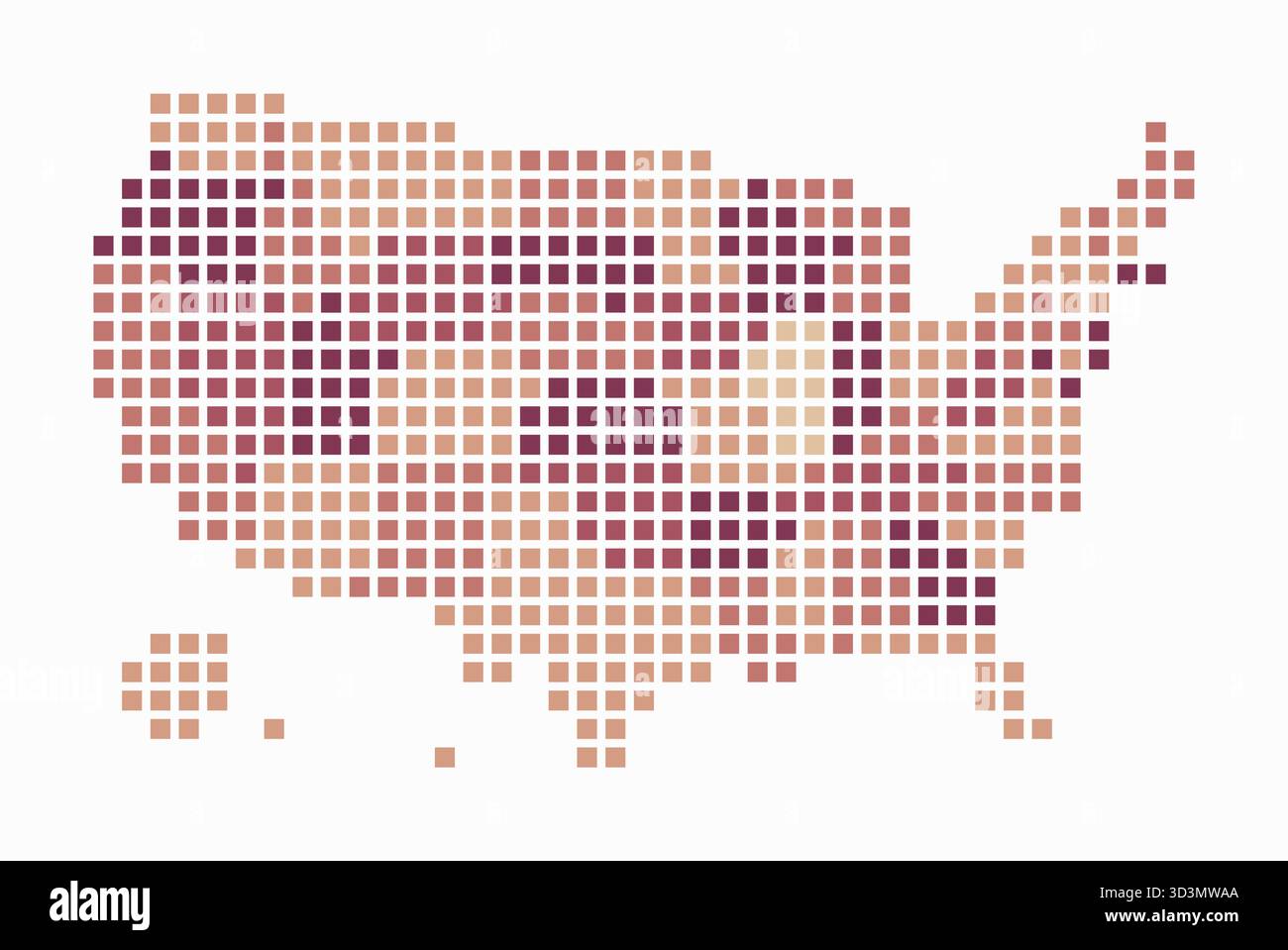 Carte pointillée des États-Unis. Carte de style numérique du pays sur fond blanc. Forme des États-Unis avec des points carrés. Style de points colorés. Illustration de Vecteur