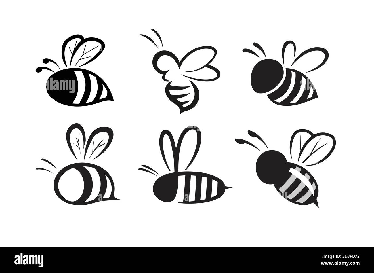Abeilles mignonnes créatives sans collection de caractéristiques faciales ensemble logo illustration de symbole vectoriel Illustration de Vecteur