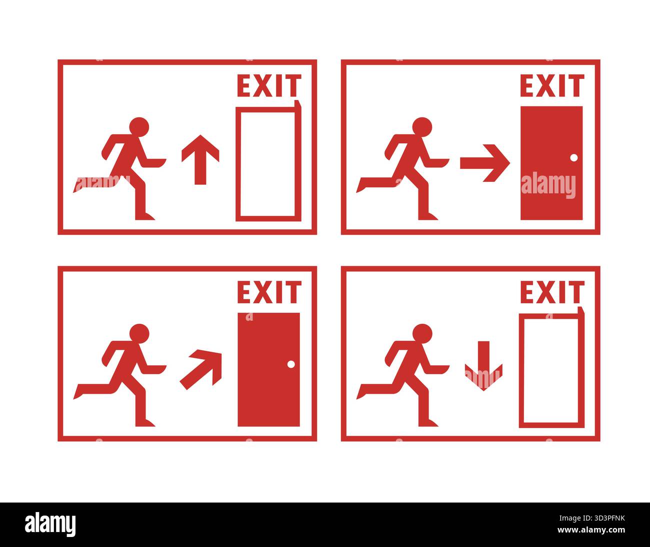 Signes rouges de sortie de secours logo vecteur illustration set homme courant. Illustration de Vecteur