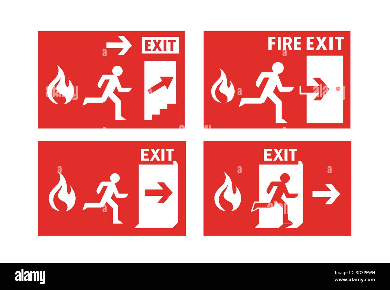 Signe de sortie de secours logo illustration vectorielle set de flamme courante. Illustration de Vecteur