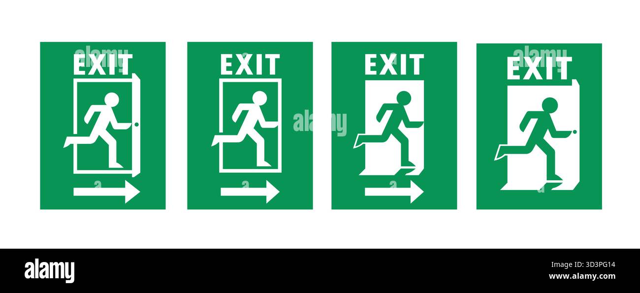 Signes de sortie d'urgence de l'homme en cours d'exécution logo vecteur illustration verte. Illustration de Vecteur