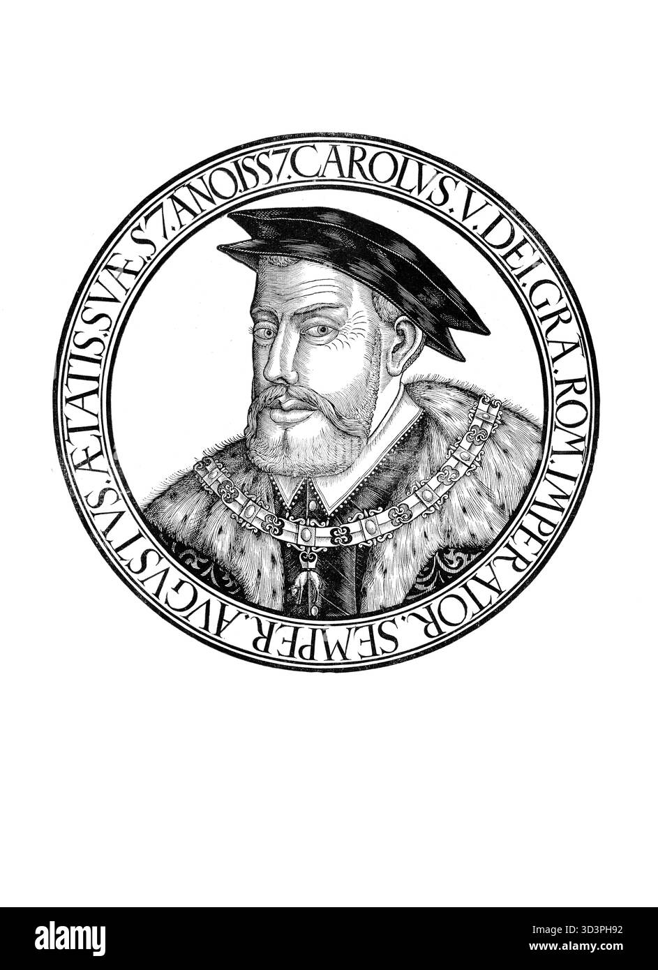 Charles V, Carlos I, Charles Quint, (né le 24 février 1500 à la Cour du Prince, Gand, pays-Bas de Bourgogne, mort le 21 septembre 1558 à Cuacos de Yuste, Espagne) était un membre de la Chambre dirigeante des Habsbourg, empereur du Saint-Empire romain germanique et Charles Ier roi d'Espagne, reproduction authentique, restaurée numériquement d'un original du XIXe siècle, date d'enregistrement non indiquée Banque D'Images