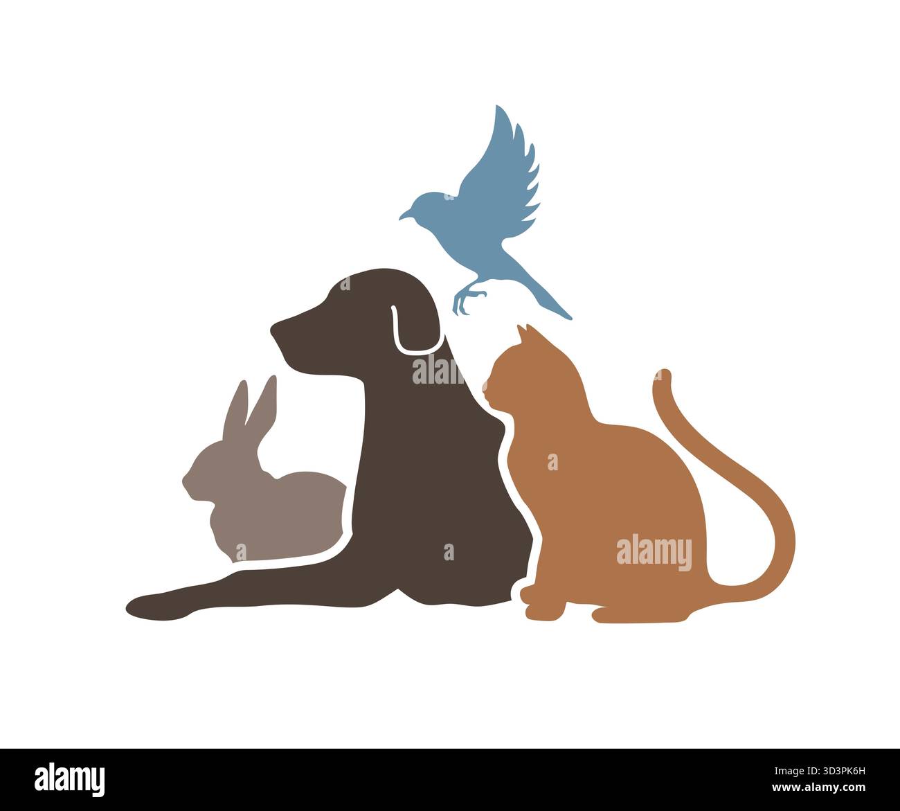 Chien chat oiseau lapin animaux logo illustration vectorielle vétérinaire. Illustration de Vecteur