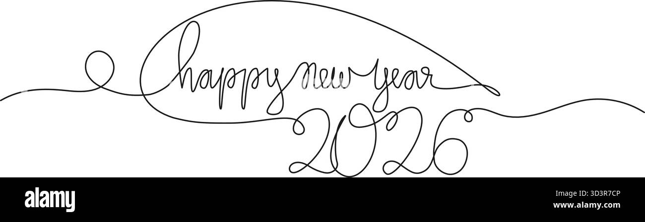 Dessin en ligne continu de mots manuscrits BONNE ANNÉE 2026, illustration vectorielle d'art au trait Illustration de Vecteur