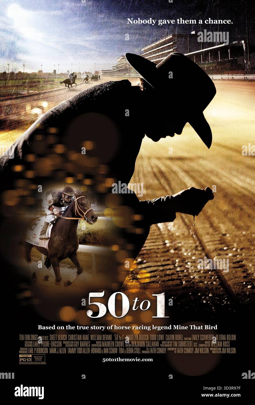 50 to 1 (2014) réalisé par Jim Wilson et mettant en vedette Skeet Ulrich, Christian Kane et William Devane. L'équipe improbable derrière Racehorse mine That Bird fait face à de longues chances lors d'un voyage vers le Kentucky Derby 2009. Affiche AMÉRICAINE À une feuille POUR USAGE ÉDITORIAL UNIQUEMENT. Crédit : BFA / dix furlongs Banque D'Images