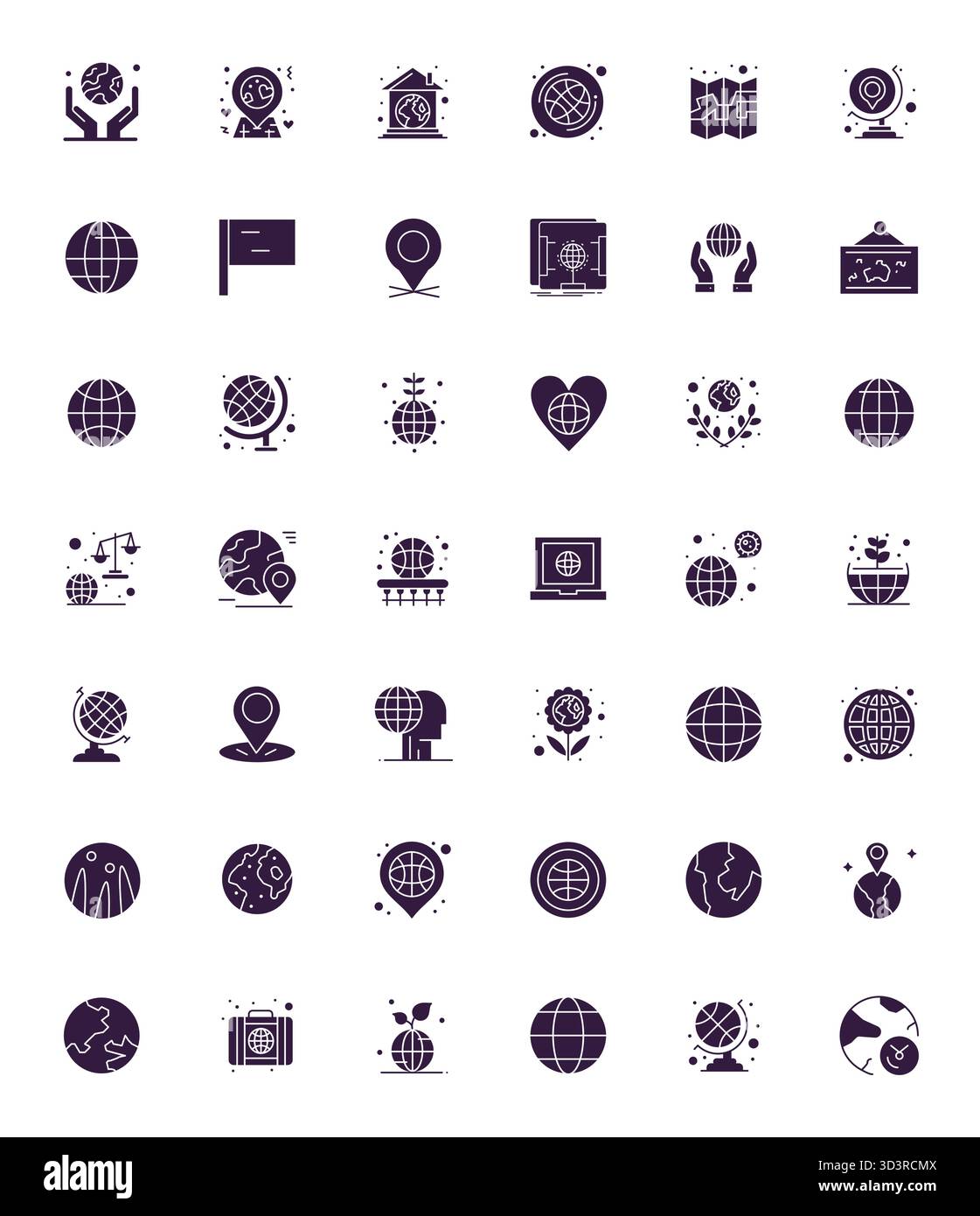 Un ensemble dynamique de 42 icônes vectorielles remplies, adaptées au monde avec 64x64 PIXELS DE qualité parfaite adaptée aux produits numériques. Illustration de Vecteur