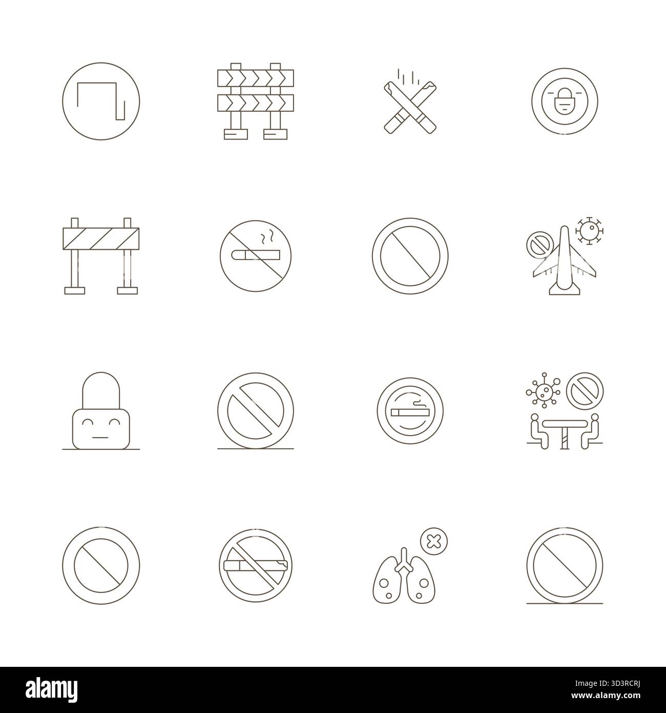 Cette collection comprend 16 icônes vectorielles parfaites Thin Line Display adaptées au thème des zones restreintes, optimisées en format haute résolution pour digi Illustration de Vecteur
