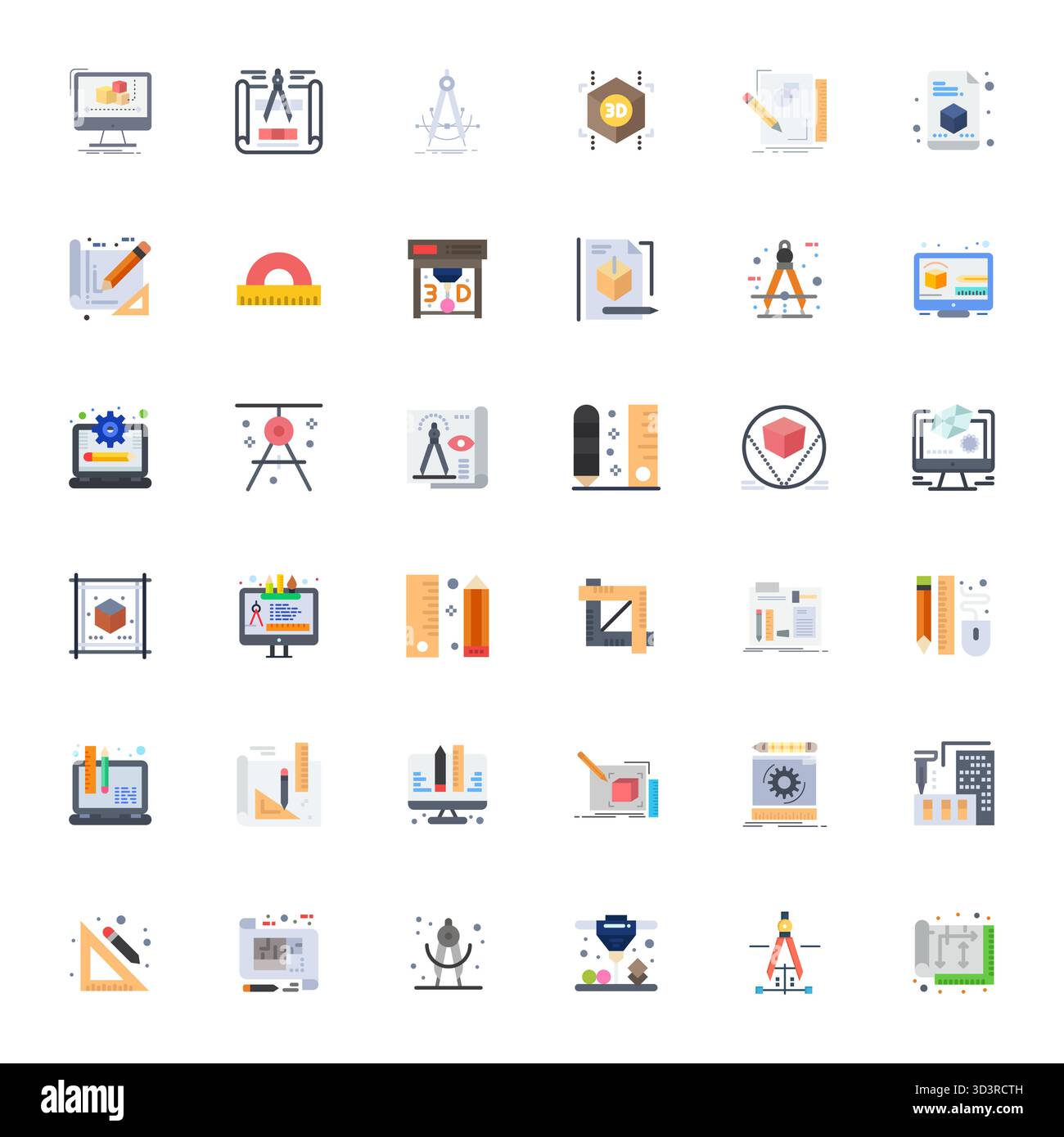 Ce pack d'icônes vectorielles CAO comprend 36 modèles plats au format modifiable 64x64, parfait pour améliorer les interfaces numériques. Illustration de Vecteur