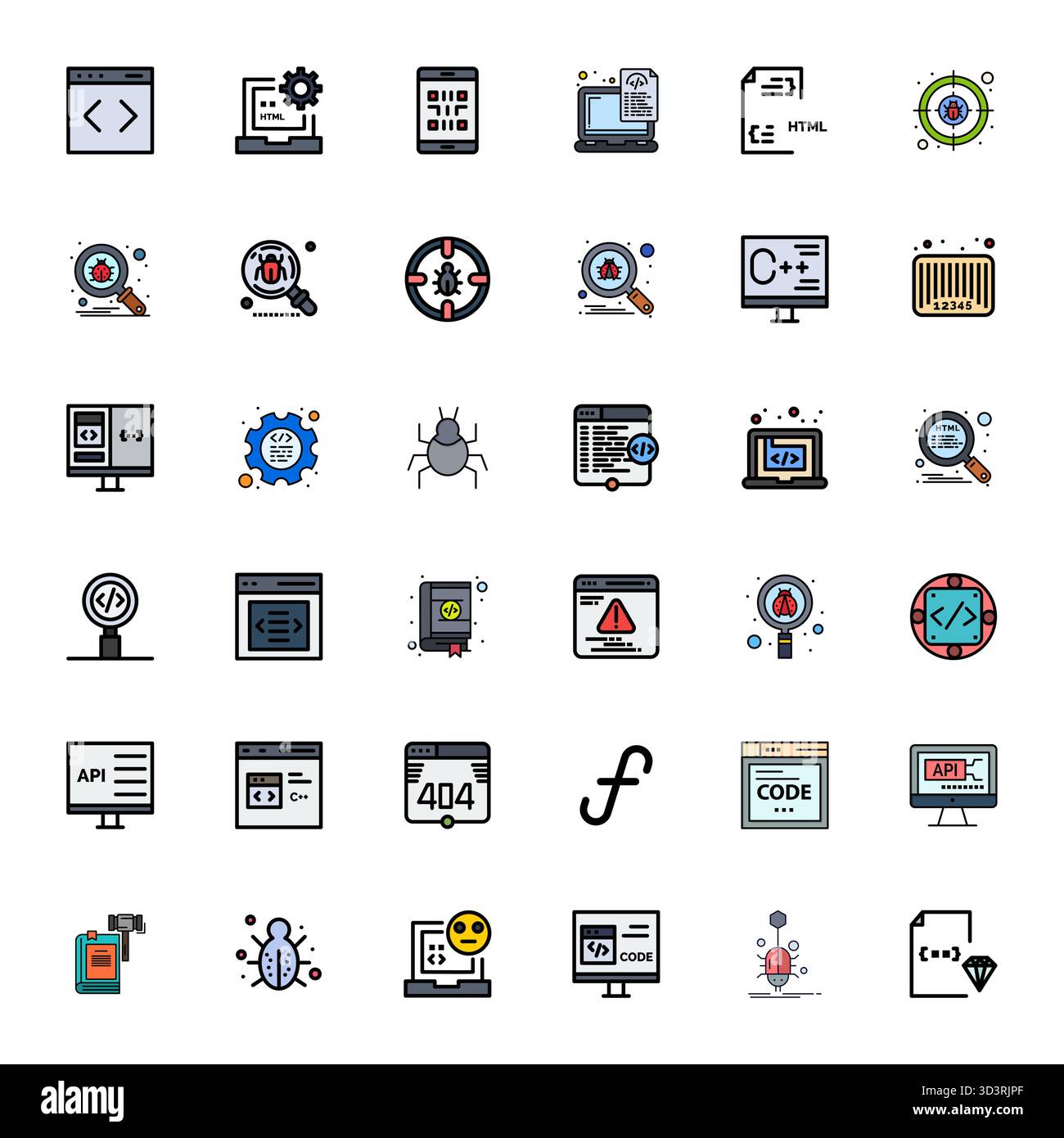 Pack distinctif de 36 icônes vectorielles éditables inspirées par Code, conçu en format Line Filled à 128x128 pour des expériences de marque mémorables. Illustration de Vecteur