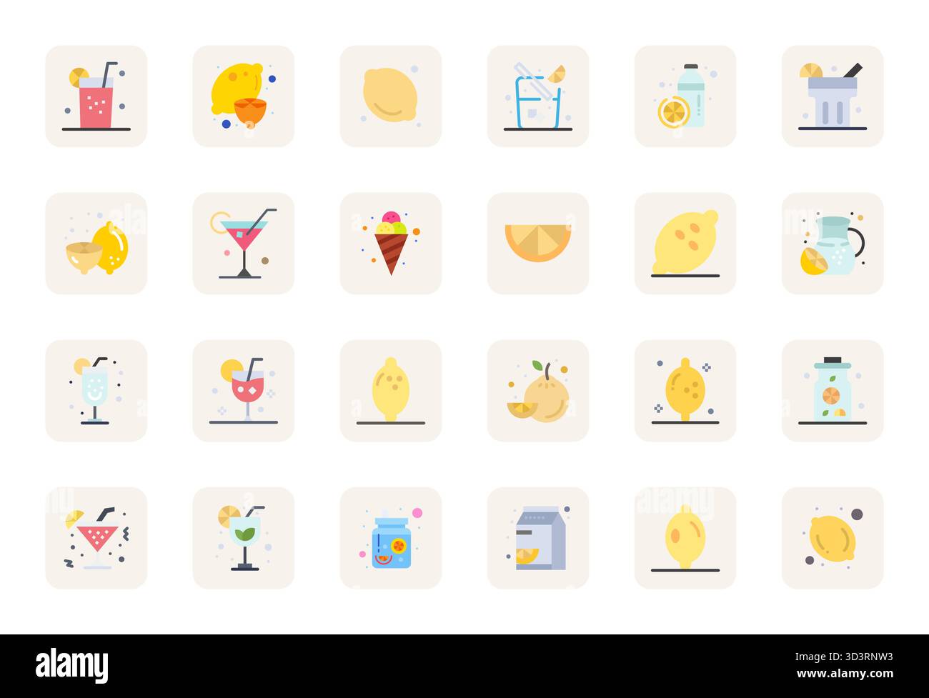 Pack distinctif d'icônes vectorielles parfaites de 24 PIXELS inspirées par Lemon, conçues en format plat à 64x64 pour des expériences de marque mémorables. Illustration de Vecteur