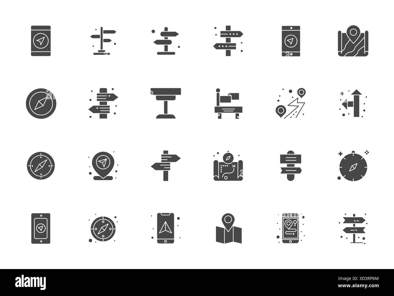Explorez 24 icônes vectorielles alignées de pixels remplis dans une résolution Retina Ready inspirée par Wayfind. Parfait pour les interfaces Web et d'application. Illustration de Vecteur