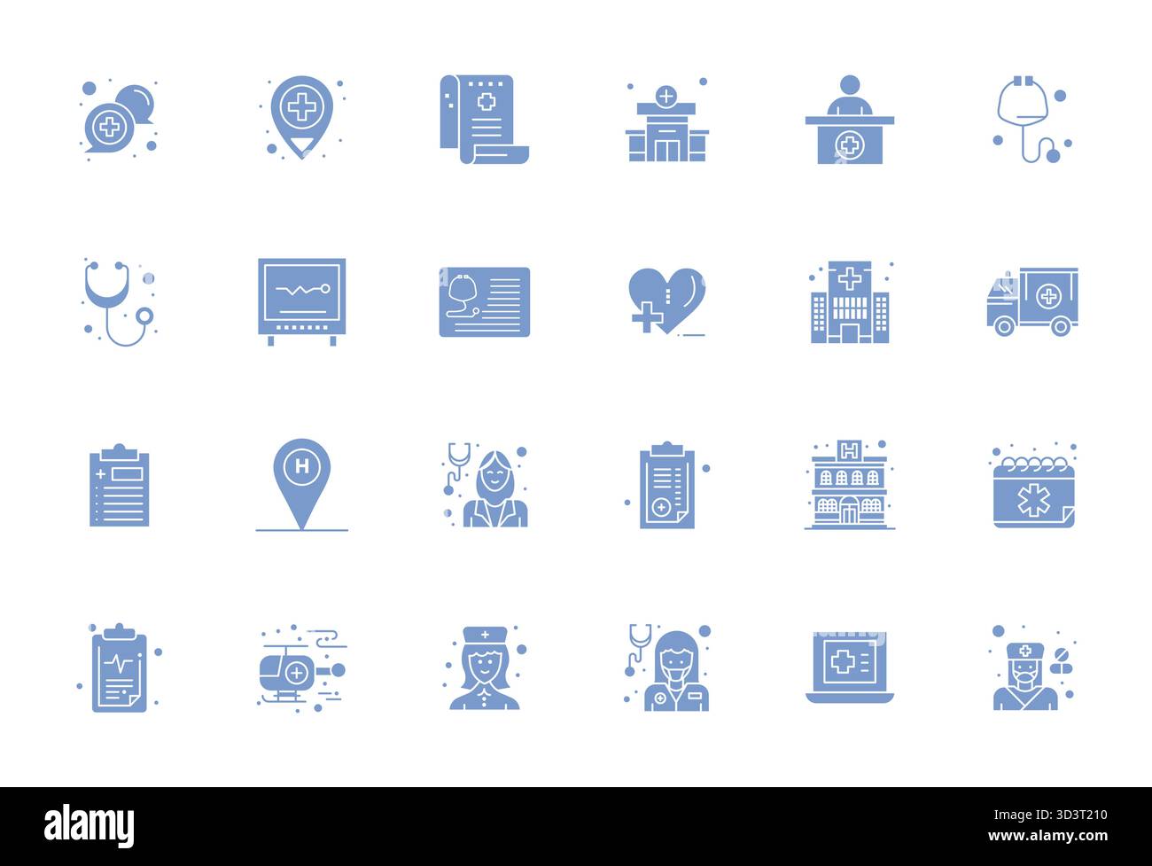 Magistralement créé 24 icônes vectorielles représentant le médecin dans un design rempli, avec une résolution ajustée de grille 64x64 pour une qualité visuelle exceptionnelle. Illustration de Vecteur